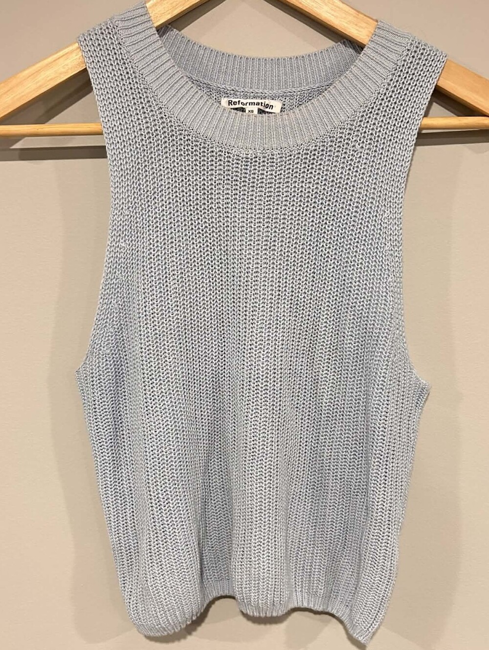 Reformation Sky Blue Open Stitch Knit Tank Top XS